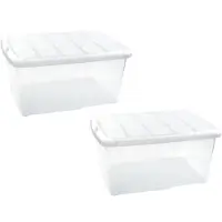 Forte Plastics 3x Opslagbakken/organizers met deksel 60 liter 63 x 46 x 32 transparant/wit - Opbergbox