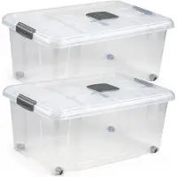 Forte Plastics 3x Opslagbakken/organizers met deksel 36 liter 59 cm transparant - Opbergbox