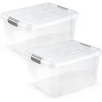 Forte Plastics 2x Opslagbakken/organizers met deksel 25 liter 42 cm transparant - Opbergbox