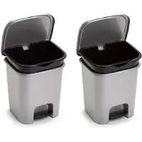 Forte Plastics Set van 2x stuks kunststof afvalemmers/vuilnisemmers zilver 7.5 liter met pedaal - Pedaalemmers