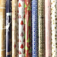 Benza Assortiment kerstpapier cadeaupapier inpakpapier voor kerstmis K34 - 10 mtr x 70 cm - 5 rollen
