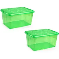 Forte Plastics 3x Opslagbakken/organizers met deksel 60 liter 63 x 46 x 32 transparant groen - Opbergbox