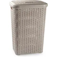 Forte Plastics Plasticforte Wasmand met deksel - 60L- taupe - kunststof - 35x43x62 cm - Wasmanden