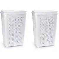 Forte Plastics 2x stuks grote wasmand/opberg mand met deksel 50 liter in het wit - Wasmanden