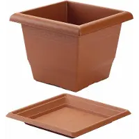 Forte Plastics 2x stuks vierkante plantenbakken terra cotta met opvangschaal 26 x 26 x 20 cm - Plantenbakken