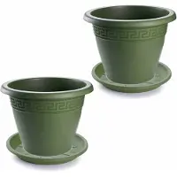 Forte Plastics 2x stuks bloempotten met onderschaal donkergroen rond diameter 40 cm - Plantenpotten