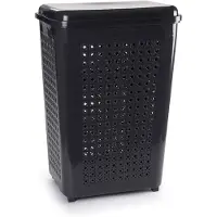 Forte Plastics Grote wasmand/opberg mand met deksel 50 liter in het donkergrijs - Wasmanden