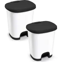 PlasticForte vuilvisbak Pedaalemmer - 2x - wit/zwart - 18 liter - 33 x 28 x 40 cm - kunststof - afvalbak