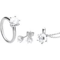 Diamonfire - Zilveren set Maat 19.0 - Ring, Collier, Oorbellen - Solitaire 6