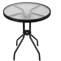 Springos Tuintafel | Buitentafel | Bijzettafel Buiten | Metaal | Gehard Glas | Rond | 60 x 70 cm | Zwart