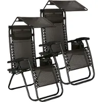 Springos Tuinstoelen | Ligstoel | Opvouwbaar | Verstelbaar | Inclusief Hoofdsteun en Luifel | 2 Stuks | Bruin/Zwart