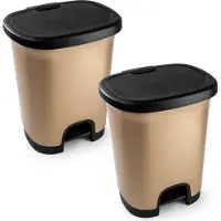 PlasticForte 2x vuilnisbak pedaalemmer - goud/zwart - 18 liter - 33 x 28 x 40 cm - kunststof - afvalbak - keuken - kantoor - badkamer- toilet