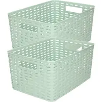 PlasticForte Opbergmand - 4x stuks - Kastmand - rotan kunststof - mintgroen - 10 Liter - 22 x 33 x 16 cm