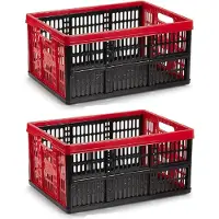 PlasticForte Boodschappenkrat - 2x stuks - 32L - 48 x 35 x 24 cm - vouwkrat - opvouwbaar - zwart/rood
