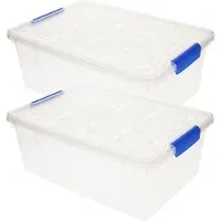 PlasticForte 6x stuks Opslag/opberg bakken/kisten/manden met deksel 37 x 26 x 14 cm transparant - Opbergbakken