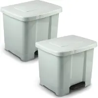 PlasticForte Pedaalemmer - 2x - 2-vaks - mintgroen - 35 liter - 43 x 38 x 38 cm - kunststof