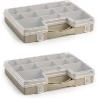 PlasticForte 4x stuks opbergkoffertje - 13-vaks - taupe - opbergkoffer - sorteer box - 27,5 x 20,5 x 3 cm