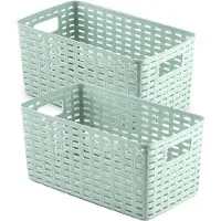 PlasticForte 5x stuks rotan gevlochten opbergmand/opbergbox kunststof - Mintgroen - 15 x 28 x 13 cm - Kast mandjes