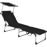 Springos Ligstoel - - Opvouwbaar met parasol - 188 x 57 cm - Metaal - Zwart