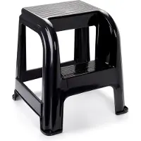 PlasticForte Opstapkrukje - Pakket van 3x stuks - 2 tredes - zwart - kunststof - 45 cm - tot 75 kg
