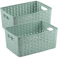 PlasticForte 6x stuks rotan gevlochten opbergmand/opbergbox kunststof - Mintgroen - 19 x 29 x 13 cm - Kast mandjes