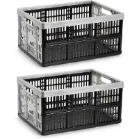 PlasticForte Opvouw krat - 2x - zwart/zilver - 48 x 35 x 24 cm - boodschappen - 32 liter