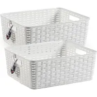 PlasticForte Opbergmand - 4x stuks - Kastmand - rotan kunststof - wit - 12 Liter - 30 x 37 x 13 cm