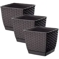 Prosperplast Plantenpot/bloempot - 3x - rotan kunststof - 16.5 x 16.5 cm - bruin