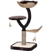 Croci krabpaal voor katten Natural Magnolia met speeltjes, 45 x 45 x 99 cm - Uitwasbaar - Kattenpaal - Kattenbed - Kattenboom - Grote katten - Bruin Beige