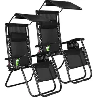 Springos Tuinstoelen | Ligstoel | Opvouwbaar | Verstelbaar | Inclusief Hoofdsteun en Luifel | Zwart