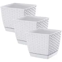 Prosperplast Plantenpot/bloempot - Set van 3x stuks - rotan kunststof - 25 x 22 cm - wit