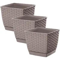 Prosperplast Plantenpot/bloempot - 3x - rotan kunststof - 14.5 x 14.5 cm - taupe