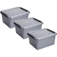 Sunware 3x stuks q-line opberg box/opbergdoos - 36 liter - 50 x 40 x 26 cm - kunststof - opslagbox - grijs