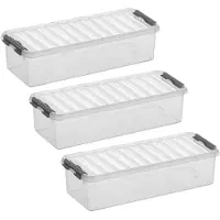 Sunware 4x stuks q-line opberg box/opbergdoos - 3.5 liter - 38 x 14 x 9 cm - kunststof - opslagbox - transparant/zilver