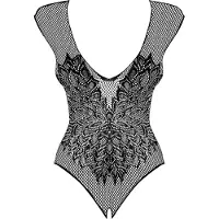 Obsessive B112 - open bodystocking met engelenvleugels - zwart - XL/XXL