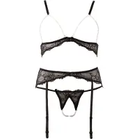 Abierta Fina - lingerie set - kant en parels - zwart - XL