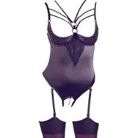 Abierta Fina Open Jarretel Body met Luxe Versieringen