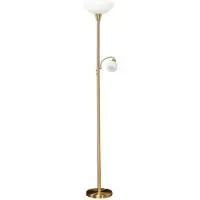 LINDBY vloerlamp Elaina, leeslampje, messingkleurig, 183cm E27 Elaina, messing / goud, Woon-/ Eetkamer, metaal, Modern, vloerlamp