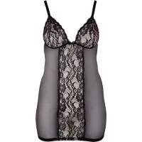 Cottelli Plus Size - transparant nachthemd met kant - zwart - 4XL