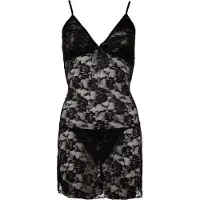 Cottelli collection – Sierlijk en Licht Erotisch Nacht Jurk Half Transparant met Bijbehorende String – Maat L - Zwart