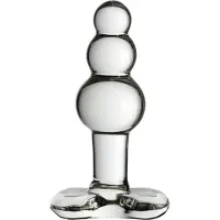 Icicles No. 47 - glazen buttplug met drie kralen - transparant