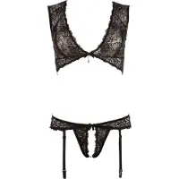 Abierta Fina Jarretel Lingerie Set met Open Kruis van Kant