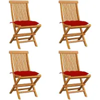 vidaXL Tuinstoelen 4 st met rode kussens massief teakhout