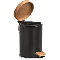Zeller Pedaalemmer - 3L - zwart - metaal en bamboe - 24 cm - Pedaalemmers
