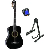 Lapaz 002 BK klassieke gitaar 3/4-formaat zwart + statief + tuner