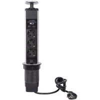 Perel Pop-Up Stekkerblok Met 3 Stopcontacten - 2 X Usb - Randaarde