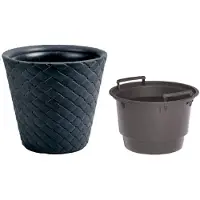 Prosperplast Kunststof Matuba rotan bloempot/plantenpot antraciet 50 cm inclusief binnenpot - Plantenpotten
