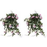 Mica Decorations 2x stuks groene Petunia lichtroze bloemen kunstplanten 50 cm - Kunstplanten