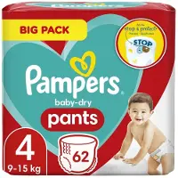 Pampers Broek Baby Dry Maat 4 Maxi, 9-15 kg, Big Pack, 62 stuks