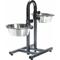 Topmast Verstelbare Voederstandaard + 2 Rvs Bakken 28 cm - 2 x 4 liter - individueel verstelbaar - Grijs - Grote Honden
